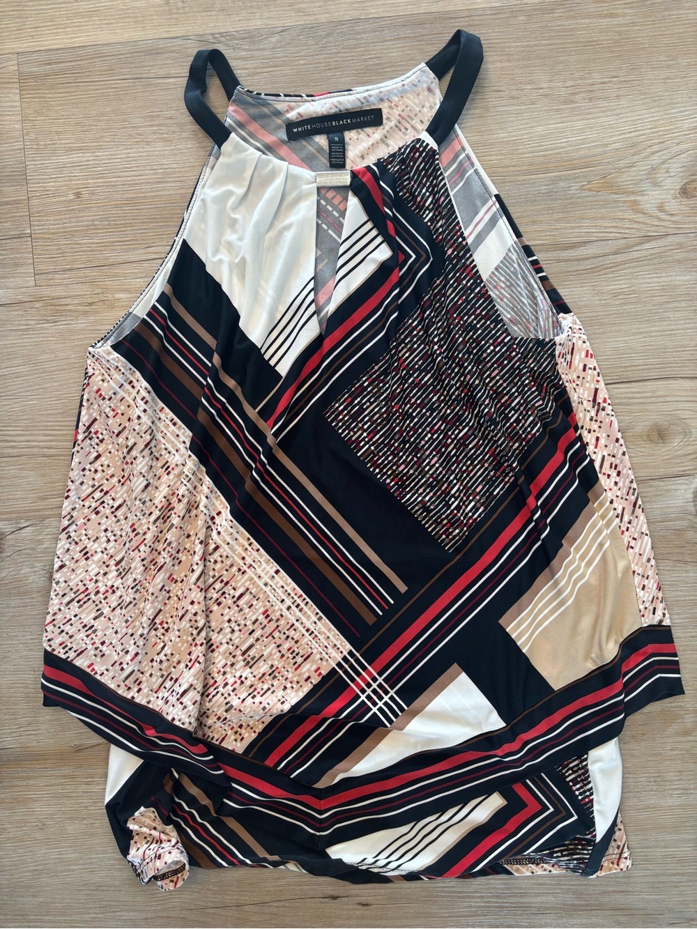 White House Black Market Printed Sleevless Top in Black, Cream & Red